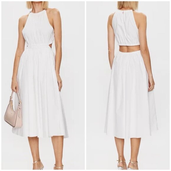 Michael Kors Dresses & Skirts - MICHAEL MICHAEL KORS Womens White Open Waist Midi Dress Logo Chain W/Pockets XS